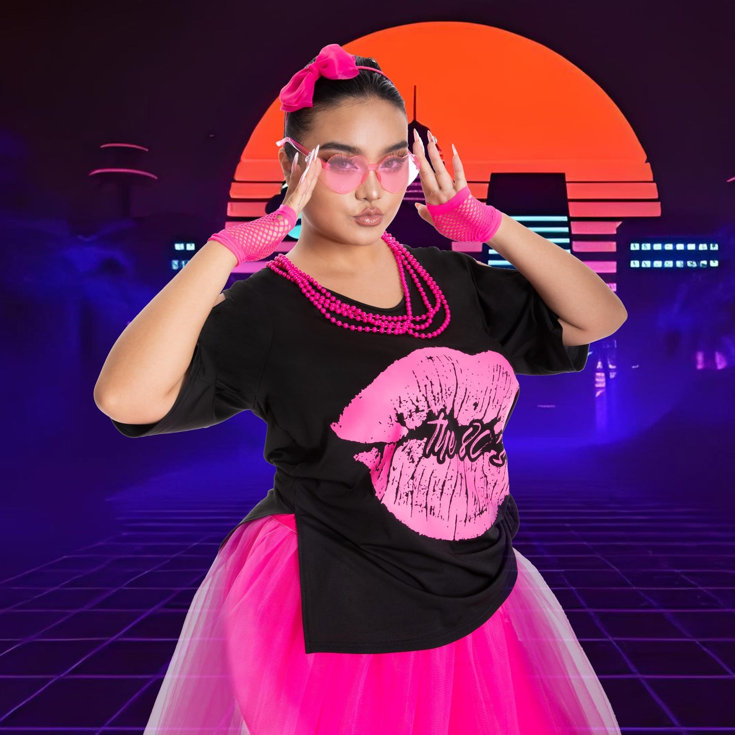 Yoody 80s Outfit for Women Plus Size 80s Costumes Oversized Shirts Tutu Set 12-14