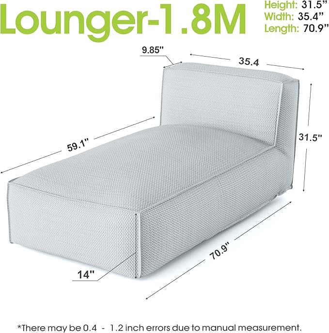 OPEAK Outdoor Bean Bed Chair Sun Lounger, Outdoor Couch Sofa for Patio & Pool, Foam Filling Day Bed Furniture, Comfy Lazy Sofa for Outside, Water-Resistant Seating Lounge Chair, Light Grey