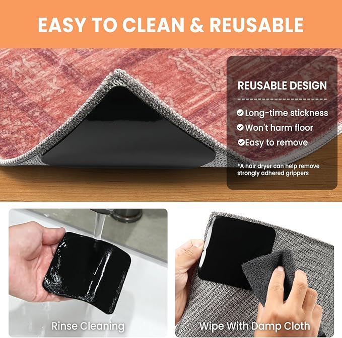 BAGAIL Rug Grippers 20 Pcs, Non-Slip Rug Corner Grips for Hardwood Floors & Tile, 4x4in Reusable Double-Sided Adhesive Carpet Tape to Prevent Sliding & Tripping Hazards for Pets, Kids, Family