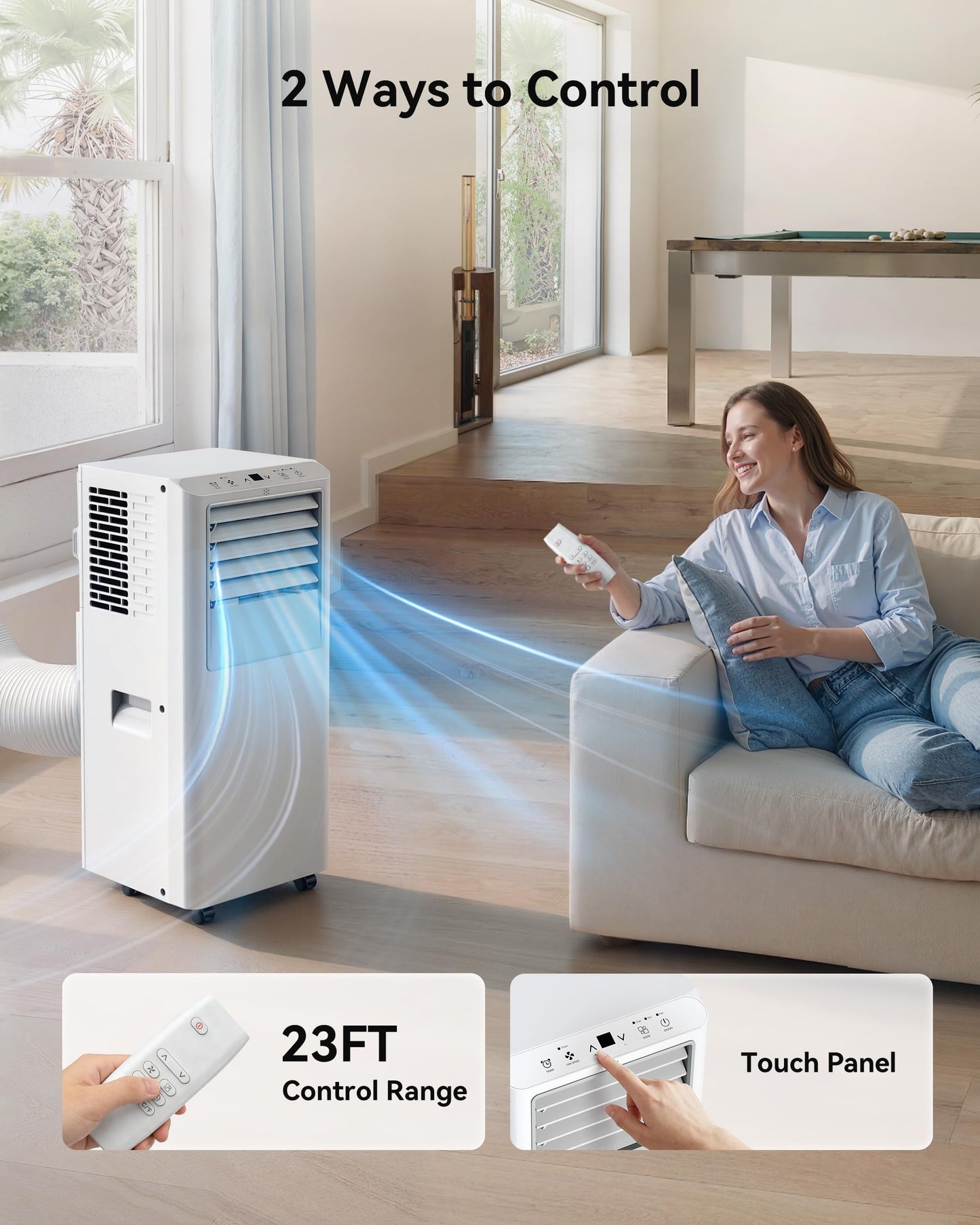 Feelfunn 8,000 BTU Portable Air Conditioner - Cools Up to 350 Sq. Ft., 5-in-1 Portable AC Unit for Rooms with Remote Control, Sleep Mode, 24H Timer, Air Conditioner for Bedroom, Dorm, Apartment