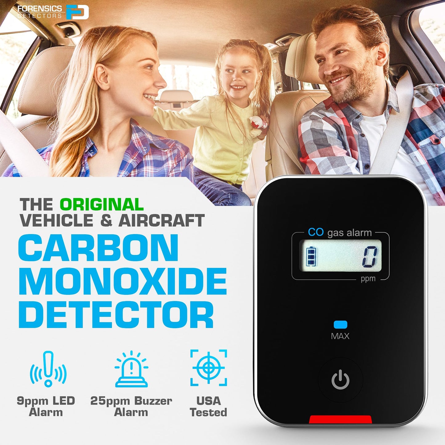 Car, Vehicle, Aircraft Carbon Monoxide CO Detector | Fast Low-Level 9ppm Alarm | Vehicles, Police, Pilots, Travel, Bus, Trucks | Metal Body, Small 2oz |