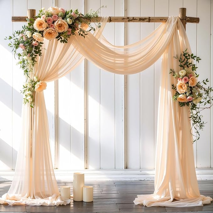 Wedding Arch Draping Fabric, 1 Panel 18FT Champagne Sheer Backdrop Curtain Chiffon Fabric Drapery Voile Scarf Draping Panels for Wedding Archway Ceremony Curtain Valance Party Decoration