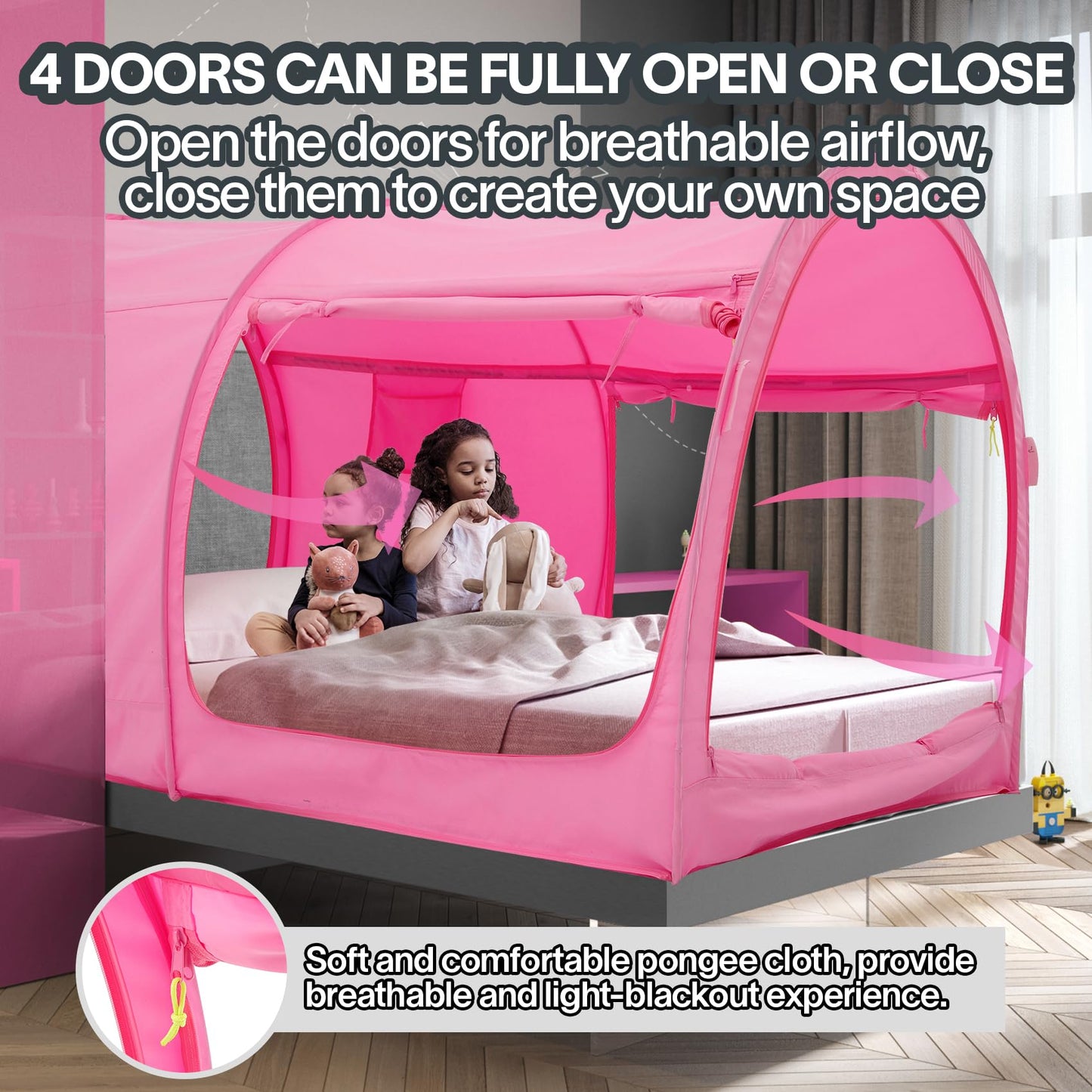 Bed Tent Dream Tents Bed Canopy Shelter Cabin Indoor Privacy Warm Breathable Pop Up Twin Size for Kids and Adult Patent Pending Pink(Mattress Not Included)