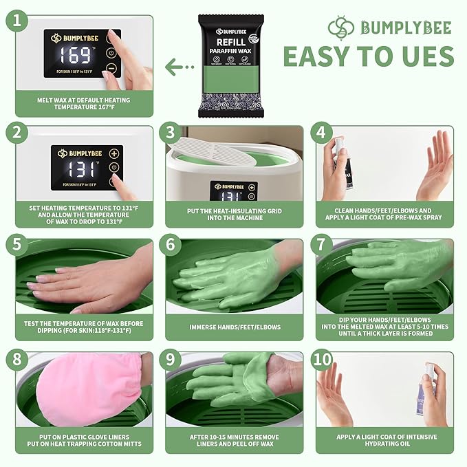 Paraffin Wax Kit - 10 Packs Aloe Vera Refills With Silicone Brush for Hands and Feet - Skin Moisturizing, Non-Greasy, Easy-Peeling