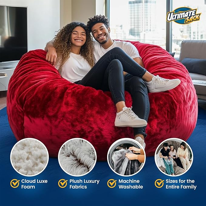 Ultimate Sack 4000 4-Foot Bean Bag Chair, Navy Suede Cover – Oversized Foam Lounger, Floor Seat, Small Sofa, or Couch Bed for Living Area, Gaming Room, or Reading Lounge