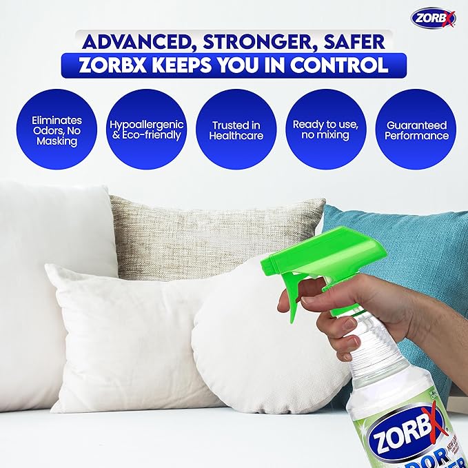 ZORBX Unscented Odor Eliminator for Strong Odor 3 items Bundle: 16 Oz + 7.5 Oz + 2 Oz - Used in Hospitals & Healthcare Facilities - Fast-Acting Odor Remover Spray for Dog, Cat, House & Carpet
