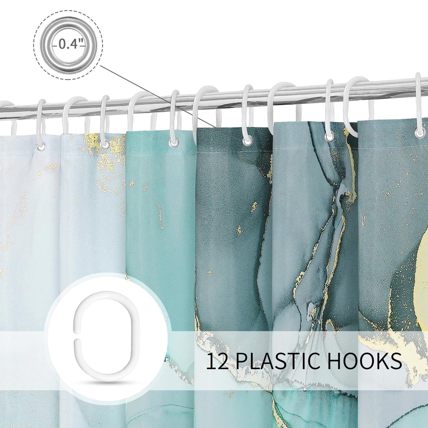 Gibelle Abstract Teal Marble Shower Curtain, Turquoise Marble Shower Curtain for Bathroom, Modern Ink Art Decor Waterproof Fabric Shower Curtain Set with Hooks, 72x72