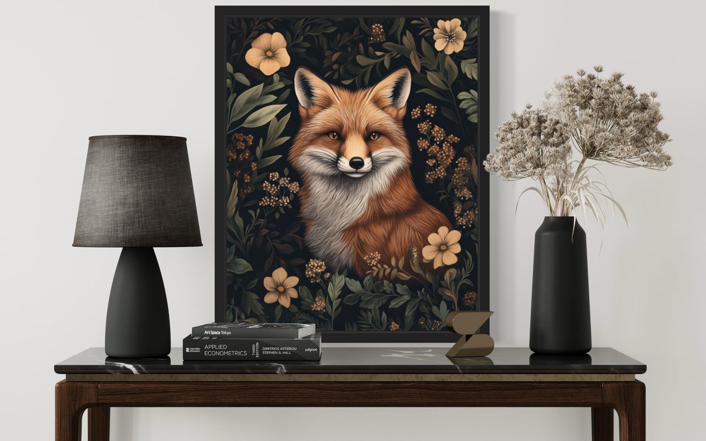Red Fox Art Print Poster, William Morris Style Retro Mid Century Botanical Victorian Dark Academia Gothic Decor Gallery 10b (Red Fox, 8 x 10 inches, Unframed)