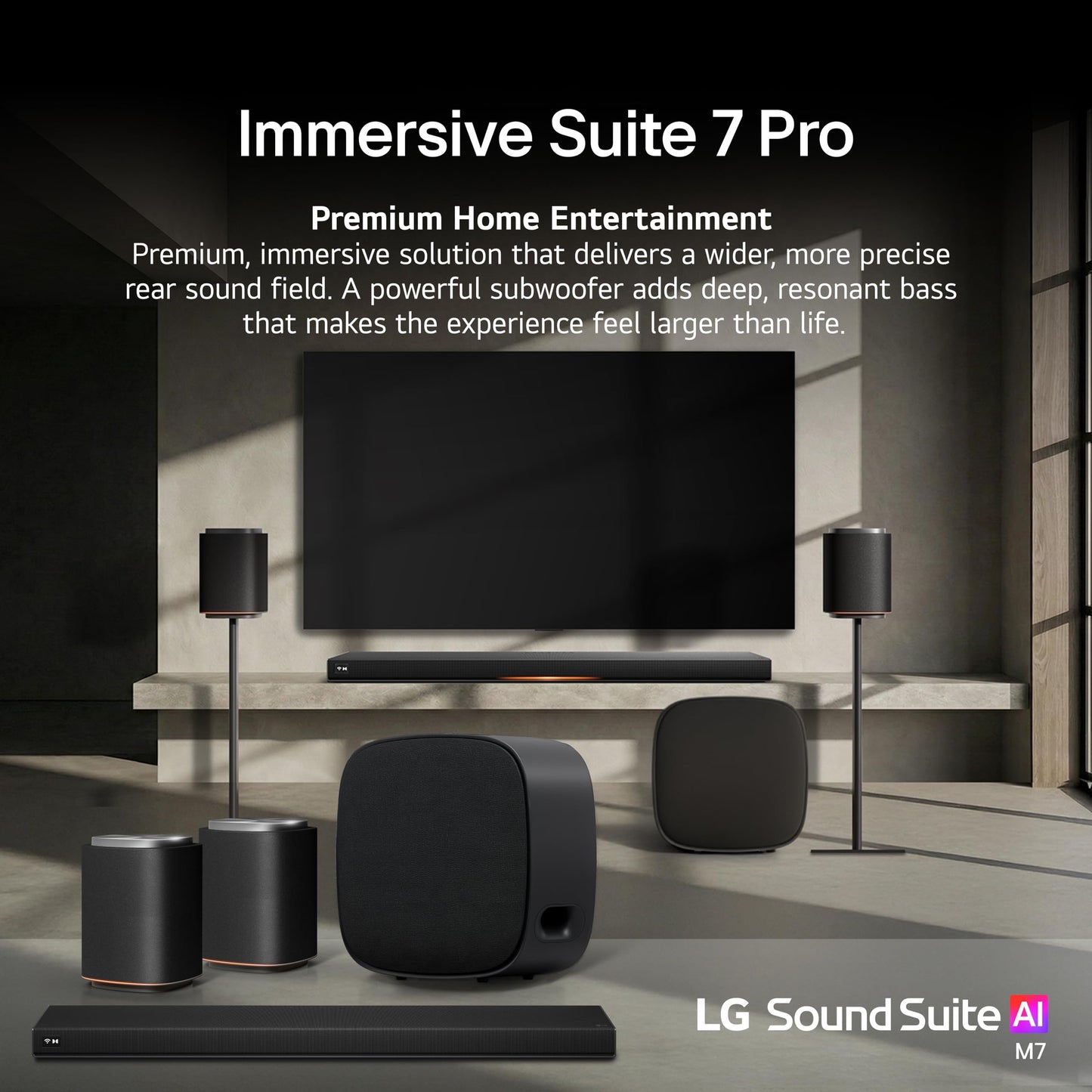 LG Sound Suite Immersive Suite 7 Pro Wireless Bundle | H7 Soundbar + 2X M7 Wireless Dolby Atmos Speakers + W7 Wireless Subwoofer | 9.1.5 Ch, Dolby Atmos FlexConnect Apple Airplay (New 2026)