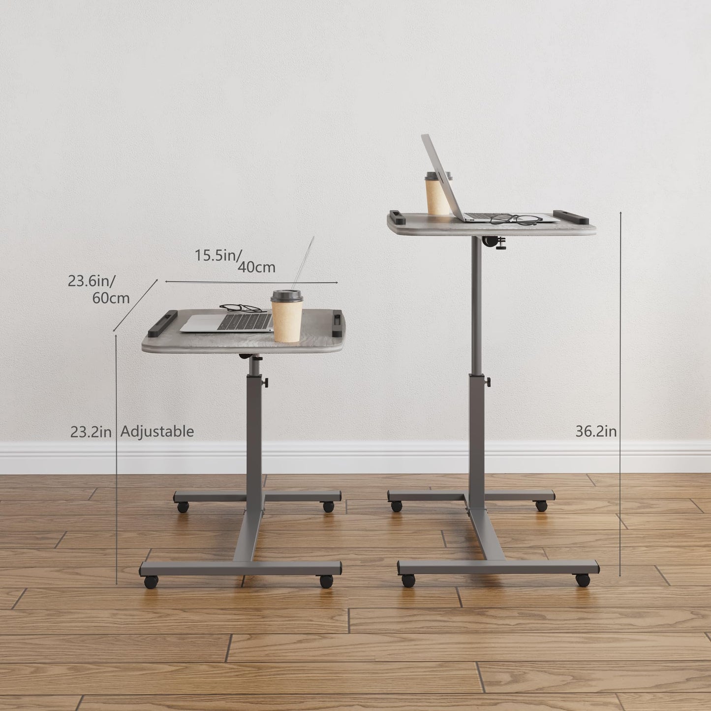 Adjustable Overbed Bedside Table with Wheels Hospital Bed Table Portable Computer Stands Movable Desk Computer Table for Bed Laptop Stand for Couch