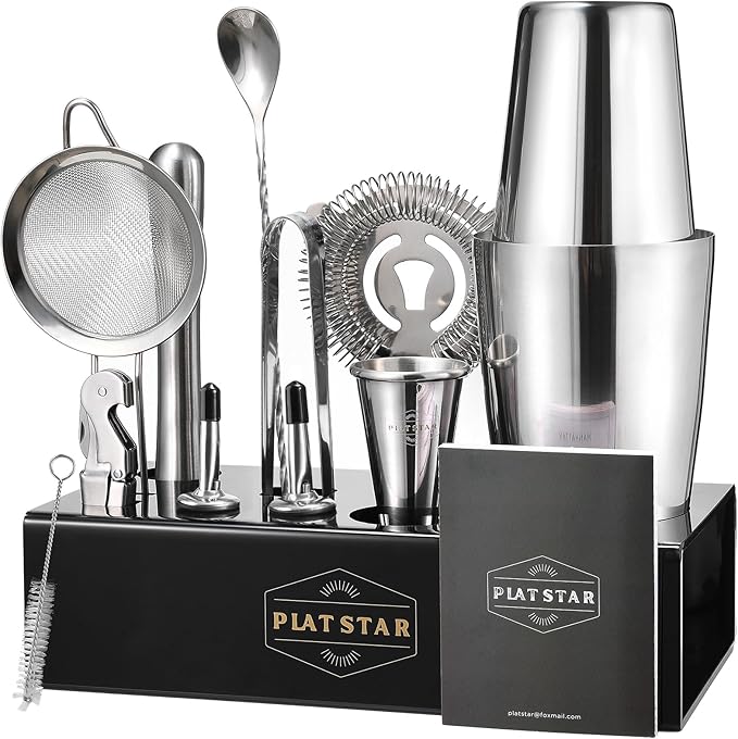 Plat Star Mixology Bartender Kit | Home Bar Set Cocktail Shakers Bartending Kit | Bar Tools Boston Shaker Set with Stand |...