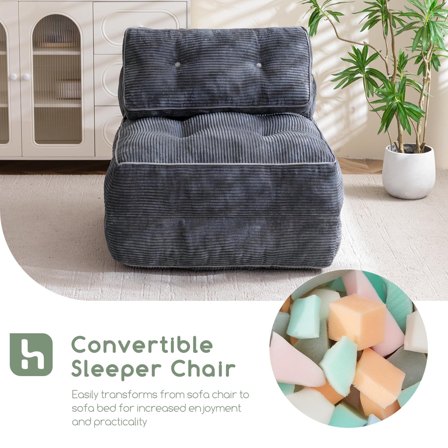 HIGOGOGO Folding Couch Sofa Bed, Convertible Sleeper Chair with Pillow Foldable Mattress with Back Support, Portable Fold Out Chair Bed Floor Mattress,Comfy Floor Sofa for Living Room,Bedroom