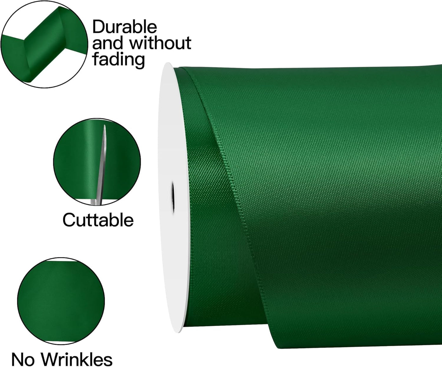 Forest Green Satin Ribbon 4 Inch X 15 Yards Solid Color Double Faced Ribbons Perfect for Crafts Wedding Decor Bow Making Arts Sewing and More
