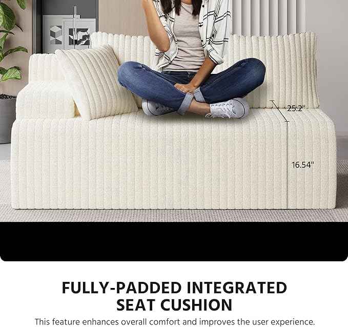 LAUSAINT HOME 96" Modular Sectional Sofa Couches, L-Shaped Boneless Cloud Sofa with 3 Deep Seat, 5 Cushiones Oversized Chaise for Living Room, Bedroom, Plush Corduroy Fabric (Left, Beige)