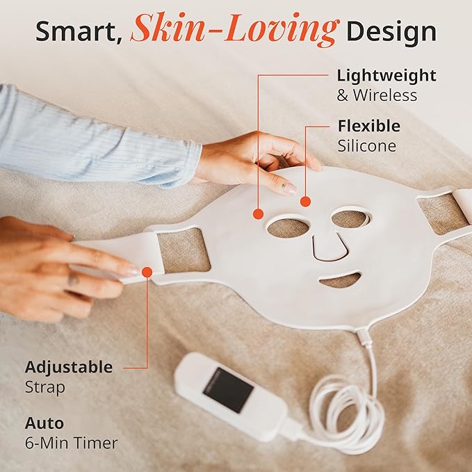 Vanity Planet VANA Red & Blue Light LED Face Mask - Silicone Light Therapy Mask for Anti-Aging, Acne Treatment - Adjustable, Lightweight, Reusable - White