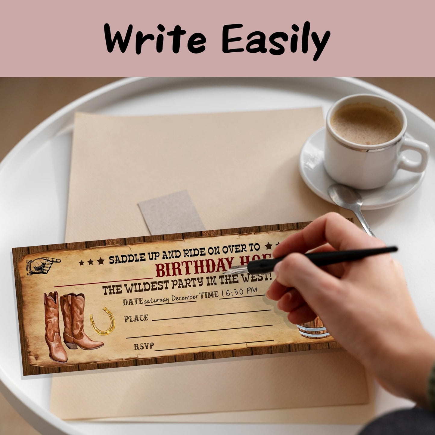 heiyihe Retro Birthday Cards-The Wildest Party Ticket Invite Cards-Retro West Boots Birthday Invitation with Envelopes for West Lovers-Celebration Party Favor & Supplies (20 Packs)-A22
