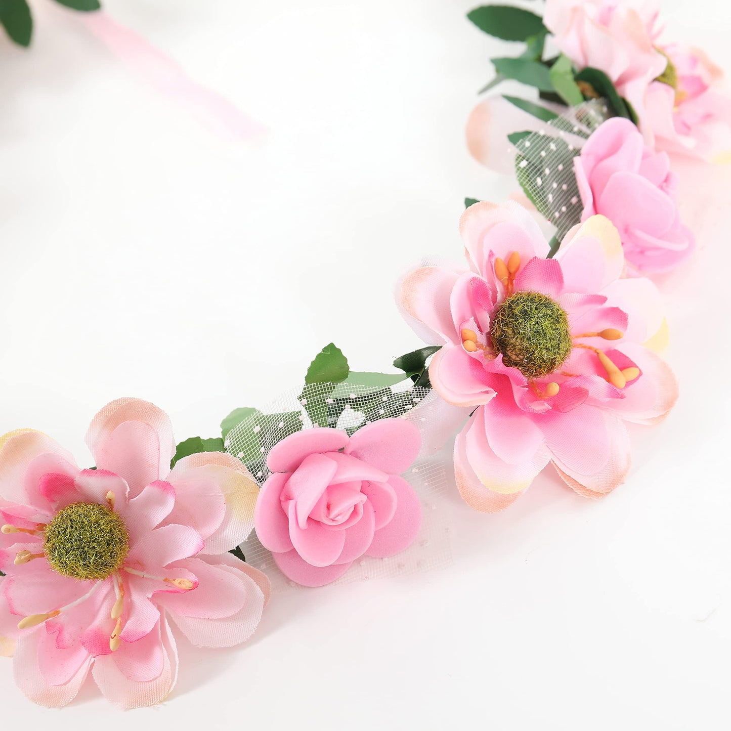 Gmmidea Women Girls Boho Flower Crown Adjustable Sunflower Floral Headband Wedding Bridal Headpiece Pink