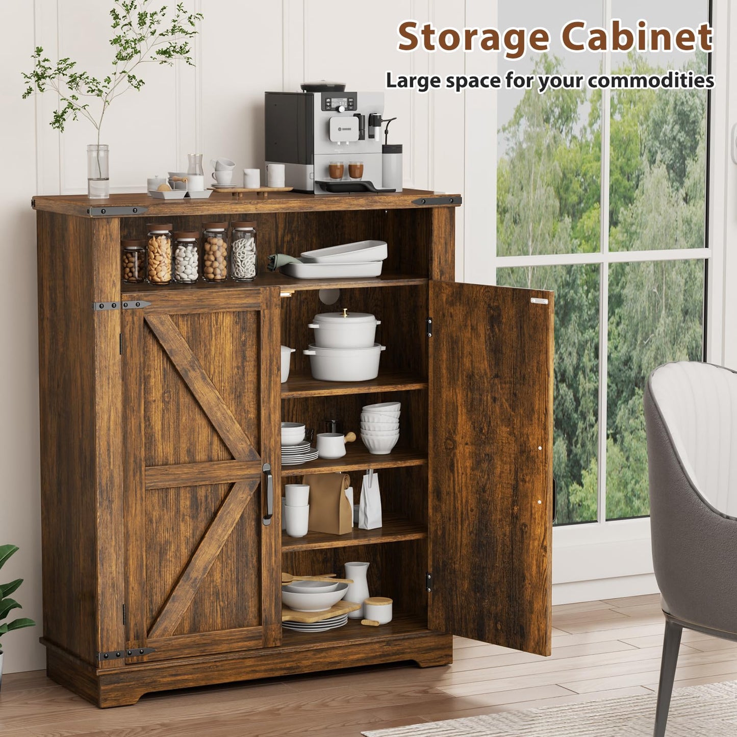 ALLSTAND 6-Tier Shoe Cabinet with Doors, Entryway Shoe Rack Wooden Shoe Storage Cabinet with Adjustable Shelves & Anti-tip Fitting, Farmhouse Shoe Cabinet Storage for Entryway, Living Room, Closet