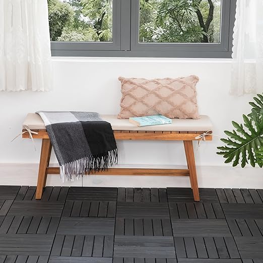 VICTORY RELAX Acacia Wood Decking Tiles 27PCS - Easy Snap Interlocking Deck Tiles for Patio Poolside Balcony Decor - All Weather Waterproof Flooring for Indoor & Outdoor (Round Joints)