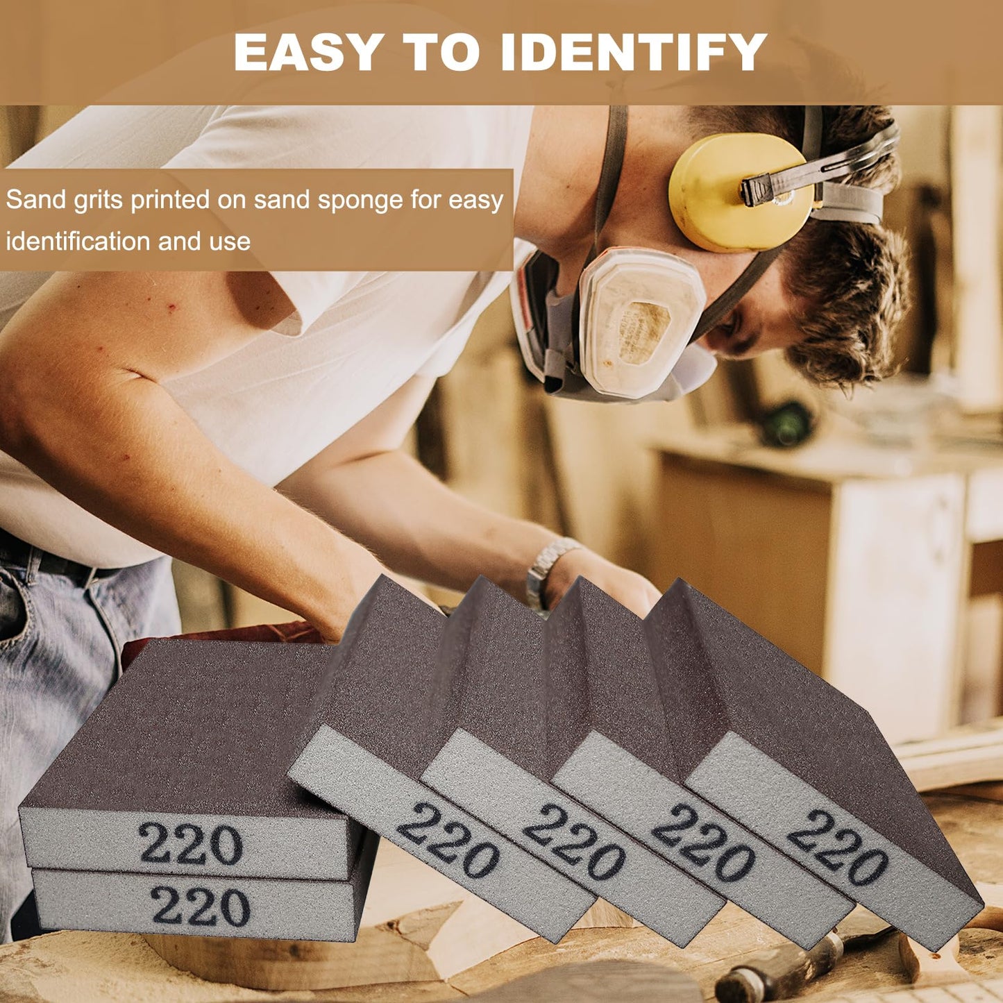 Tonmp 6 Pack 220 Grit Superfine Sanding Sponge, Washable and Reusable Great for Pot Pan Brush Sponge Brush Glasses Wood Metal Sanding (220 Grit-6 Pack)