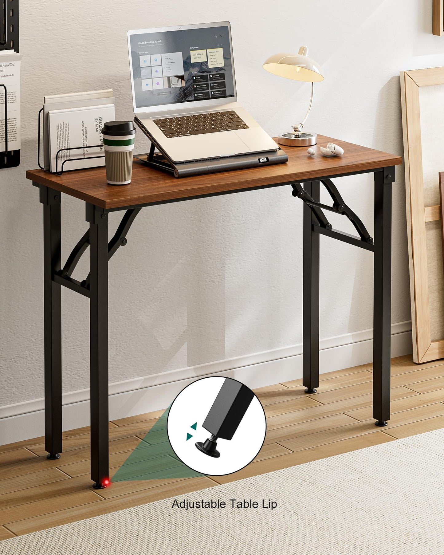 Frylr Small Folding Computer Desk – Portable 35.8 Inch Foldable Laptop Table, Collapsible and Compact for Easy Storage and Fast Setup, Lightweight for Small Spaces, Craft and Study Use, Dark Walnut