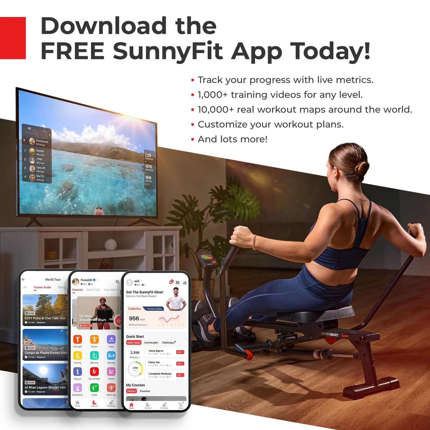 Sunny Health & Fitness Multifunction Premium Magnetic Indoor Rowing Machine - SF-RW5941