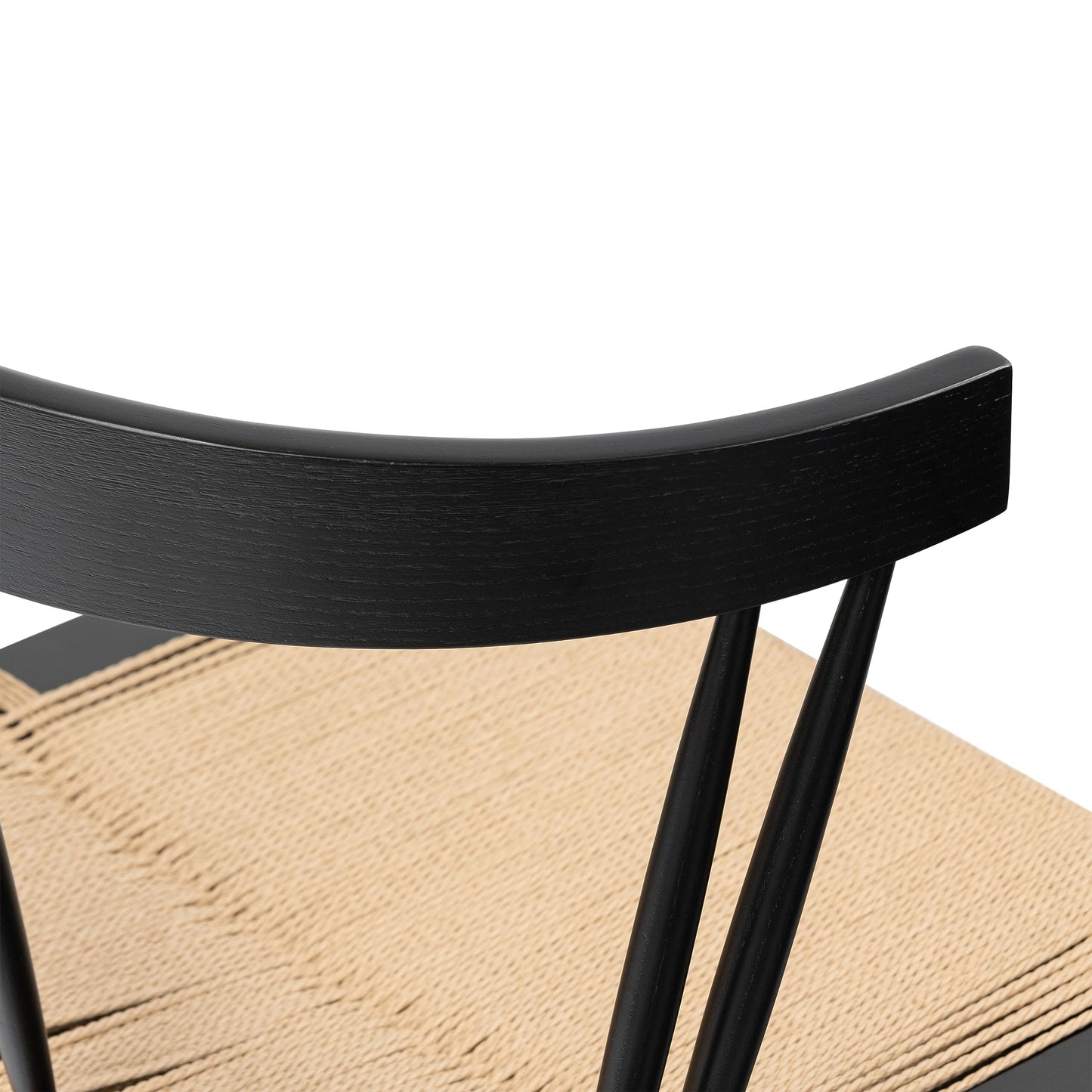 Poly & BARK Ferrara Dining Chair – 18” Seat Height, Solid Ash Wood Frame, Handwoven Hemp Cord Seat, Mid-Century Modern Design, Black Finish