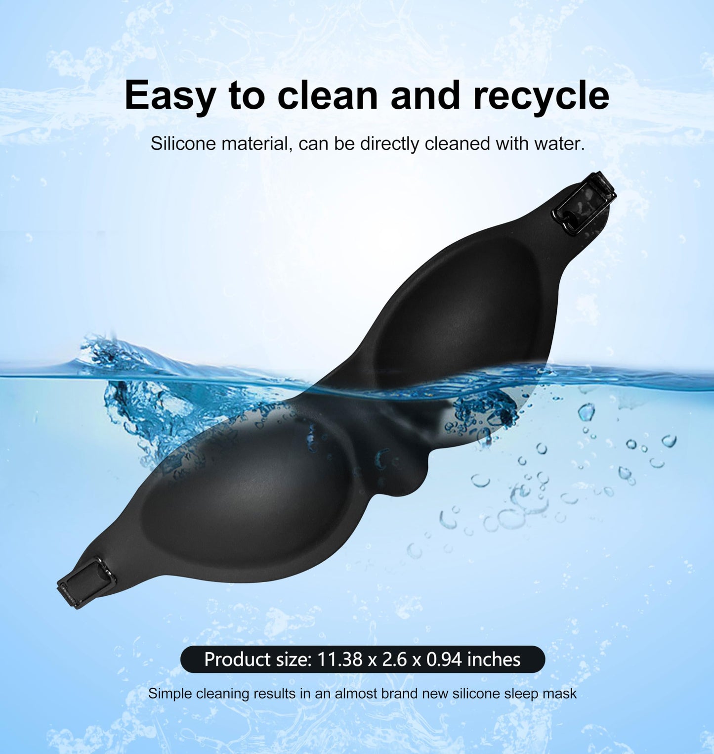 Moisture Chamber Sleep Mask for Dry Eyes – Washable Reusable Silicone Goggles with Adjustable Strap, Lightweight & Comfortable for Night Use, Helps Relieve Dry Eye Symptoms (Matte Black)