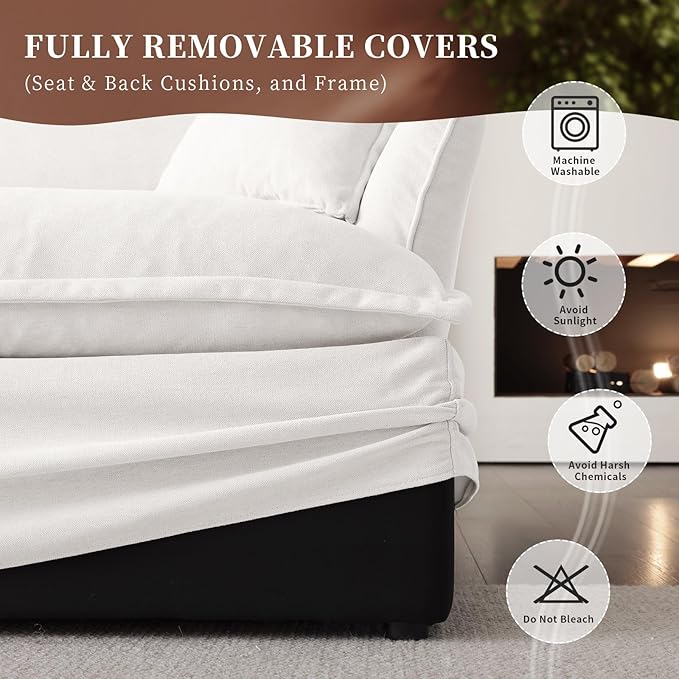 Intuition Decor Cloud Modular Sectional Sofa,Down Filled Sectional Sofa Comfy Couch with Cushion Covers Removable Extra Deep Seats,Couch for Living Room Apartment Office,Cream White