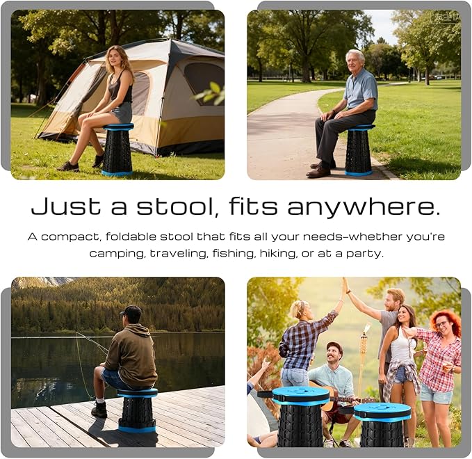 Upgraded 18-Inch Collapsible Stool, 800lbs Capacity, Heavy Duty Yet Lightweight, Portable Folding Stool for Adults, Taller Retractable Telescoping Seat for Camping, Fishing, Hiking, Travel, BBQ