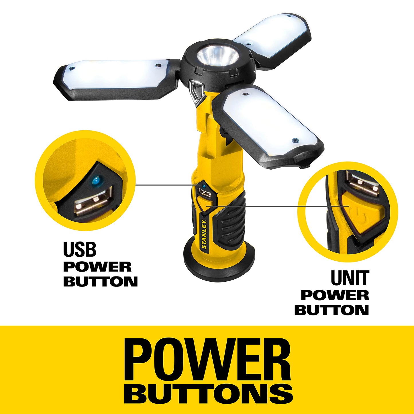 STANLEY SAT3S Rechargeable 600 Lumen Lithium Ion LED Satellite Work Light with USB Power Charger