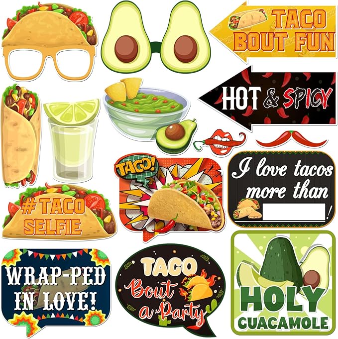 Taco Party Photo Booth Props Cinco De Mayo Birthday Photoshoot Mexican Fiesta Party Photography Props Favor Centerpiece St...