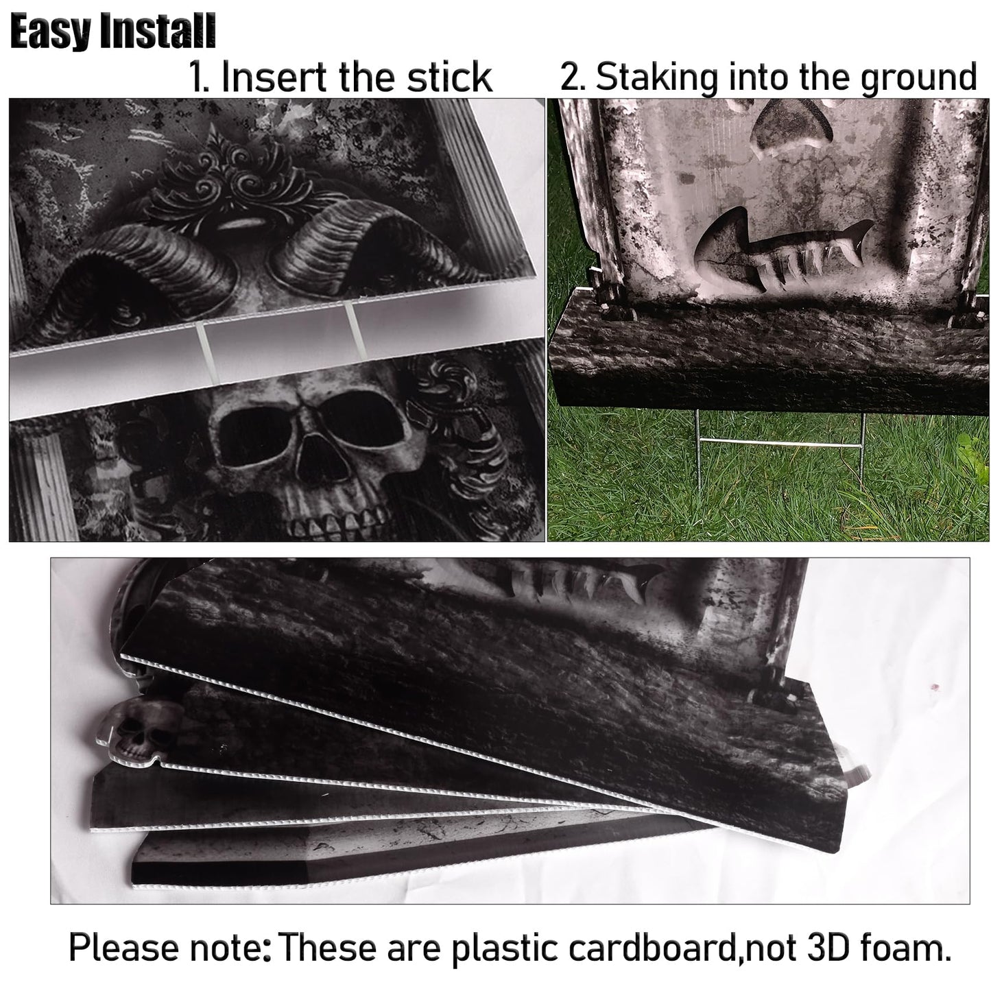 ontigola 26 Inch Halloween Graveyard Tombstones Yard Stakes Signs Large 6 Styles Outdoor Headstones for Cemetery Halloween RIP Graveyard Tombstones Outdoor Props Yard Decorations with Metal Stakes