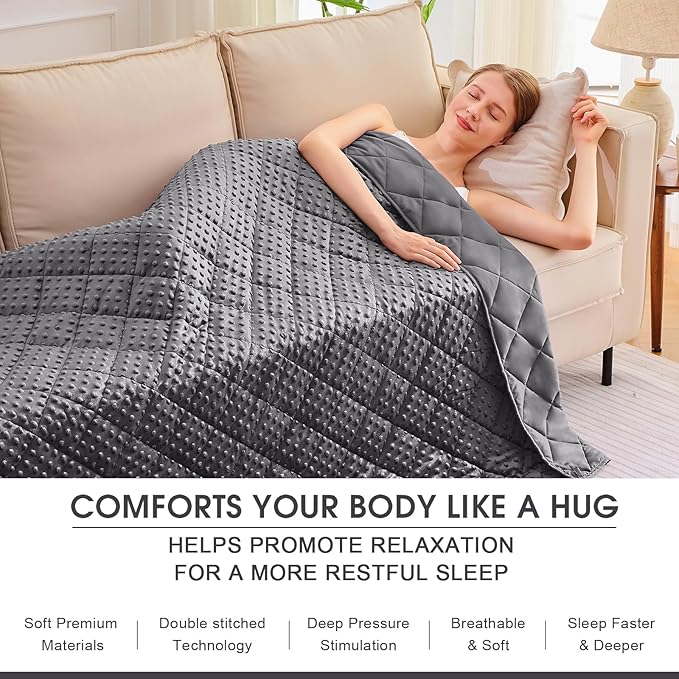 Grey Weighted Blanket for Adults 15lbs, 48"x72", Twin Full Size Cooling Minky Heavy Throw Blanket for 120-160lbs, Soft Winter Thick Big Blankets Weighted Comforter Gift for Sleeping