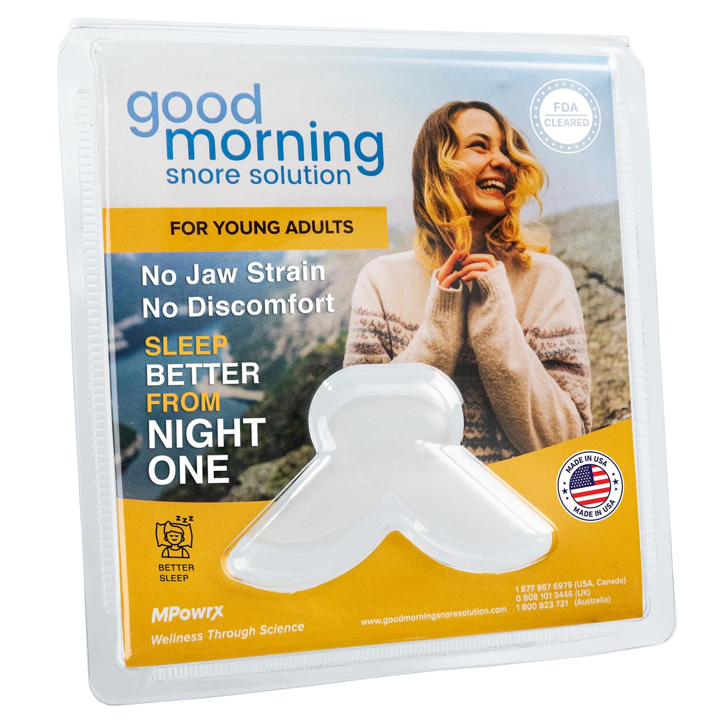 Good Morning Snore Solution Mouth Guard Anti Snoring Devices for Smaller Mouths - FDA Cleared Snoring Aid for Young Adults - Made in USA
