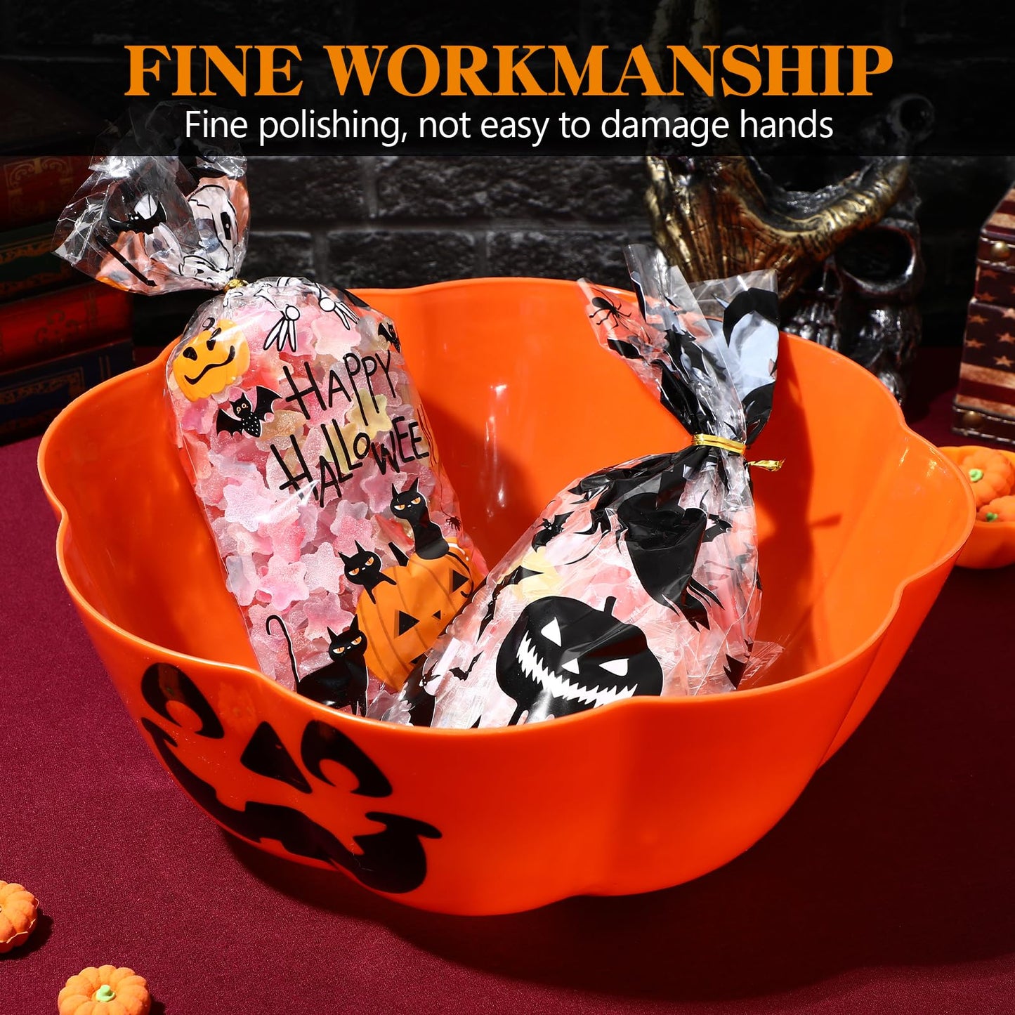 Hemoton Halloween Jack O Lantern Pumpkin Bowl - Plastic Candy Dish Trick or Treat Basket - Snack Dish & Fruit Bowl - Party Supplies