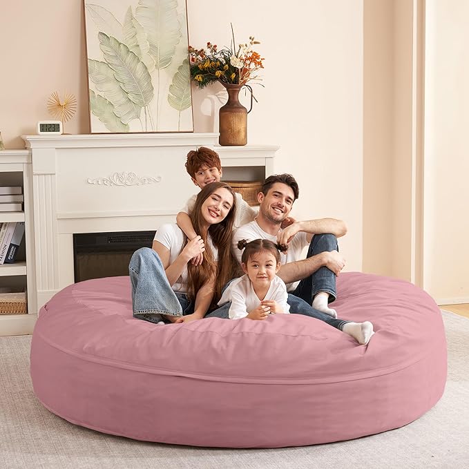 HABUTWAY XX-Large Bean Bag Chair: Giant 7' Memory Foam Furniture Bean Bag Chairs for Adults with Microfiber Cover 7Ft（Soft Pink）
