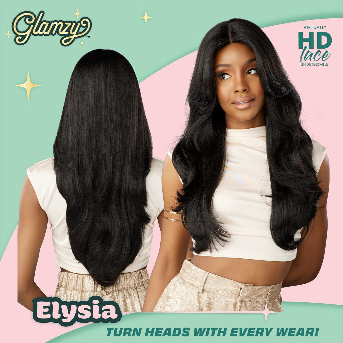 Sensationnel Glamzy Lace Part Wigs - Elysia Glueless Hand Tied Wider V Parting Synthetic Hair (ASHPEACHBLONDE)