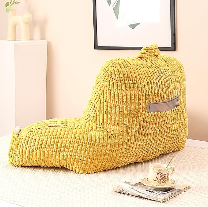 PAJEO Reading Pillow for Sitting in Bed, Large Backrest Reading Pillow with Arm Rest,Back-Rest Support Cushion for Sit Up on Couch, Sofa, and Floor, Dorm Essentials (Yellow Corduroy, Large(19"))