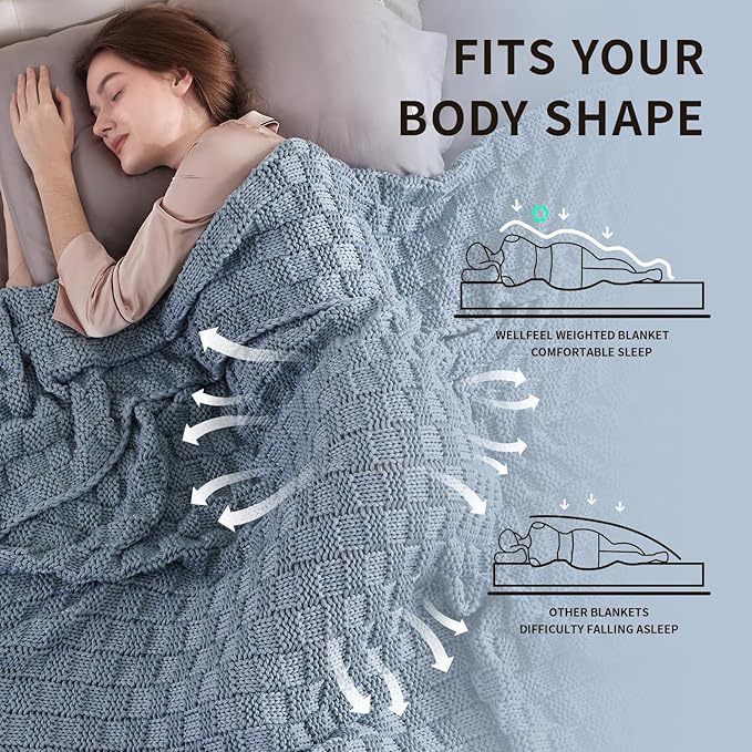 Knitted Weighted Blanket for Adult, No Beads Heavy Blanket 50” x 60'' 10lbs, Breathable Chunky Knit Blanket, Cooling Weighted Blanket for Hot Sleepers, Christmas Home Decor (Light Blue)