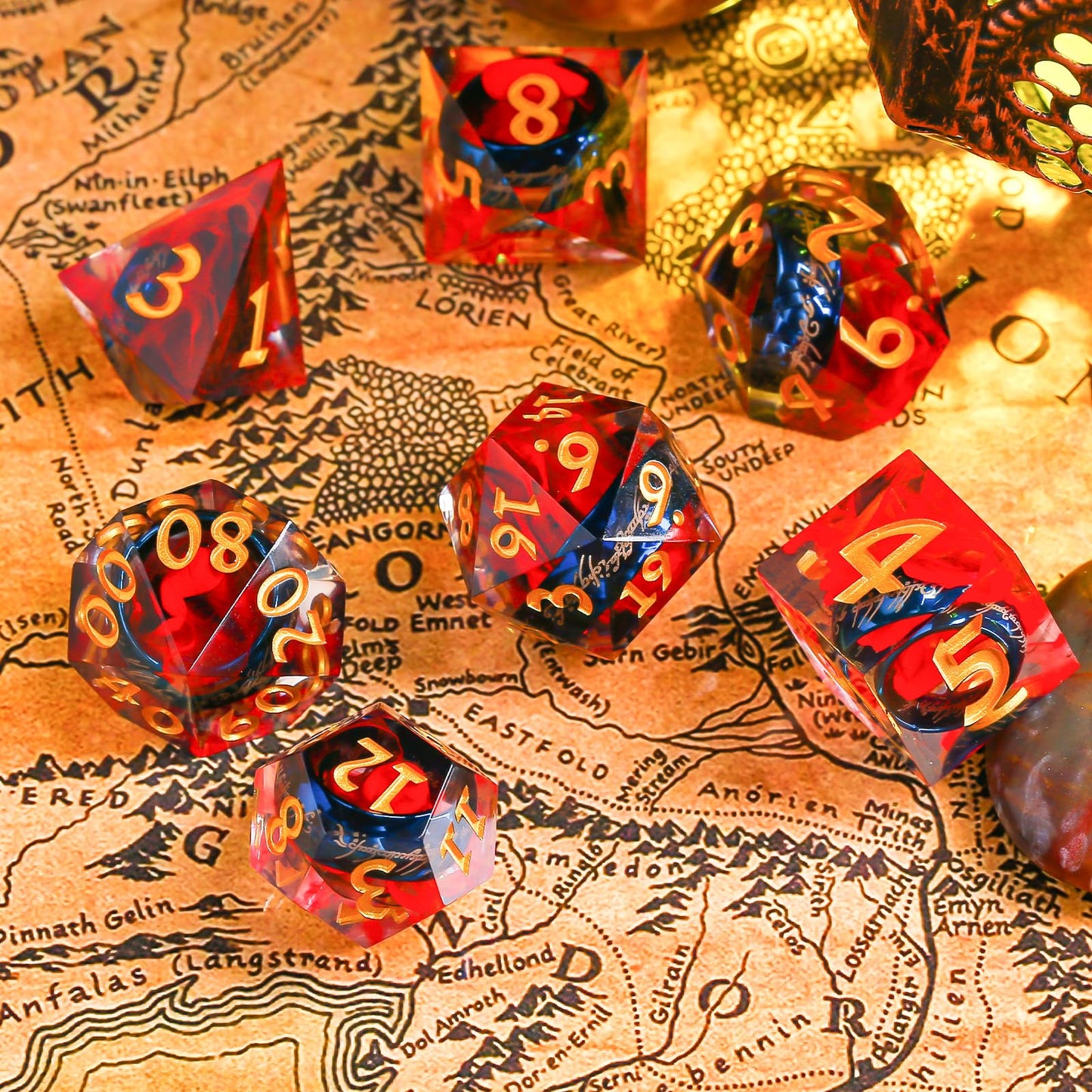Sharp Edge Ring Dice Set,7pcs Handmade Resin Dice Set DND,RPG Ring Inclusion Dice for Dungeons and Dragons