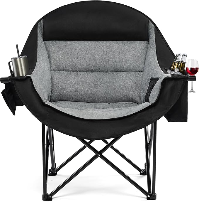 apollo walker Oversized Camping Chair - Extra Wide Heavy Duty 500lbs Camping Chairs for Adults with Cup Holder & Cooler Ba...