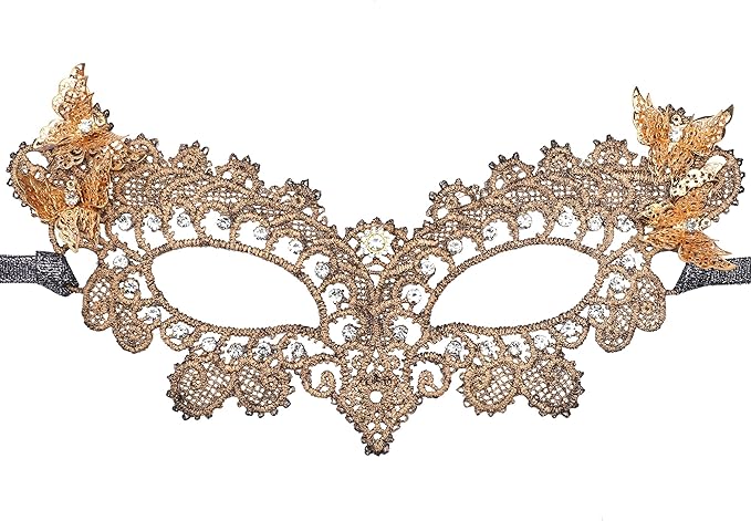 Zinniday Butterfly Lace Masquerade Mask - Halloween Renfaire Shiny Butterfly Masks for Women Halloween Masquerade