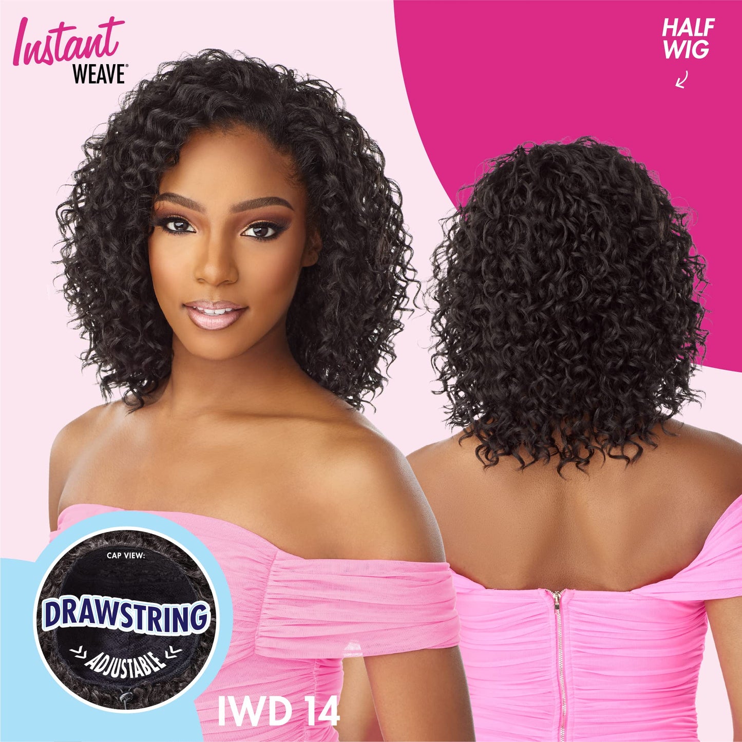 Sensationnel Instant Weave Half Wig - 14 Synthetic Blendwig Adjustable Drawstring for Seamless Hair Blending (1 JETBLACK)