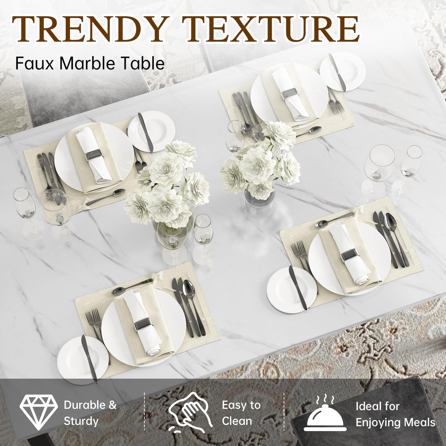 Hooseng Dining Table Set for 4, Faux Marble Small Kitchen Table Chairs Set of 4 with Luxurious Button Tufted Dinner Chairs for Kitchen and Dining