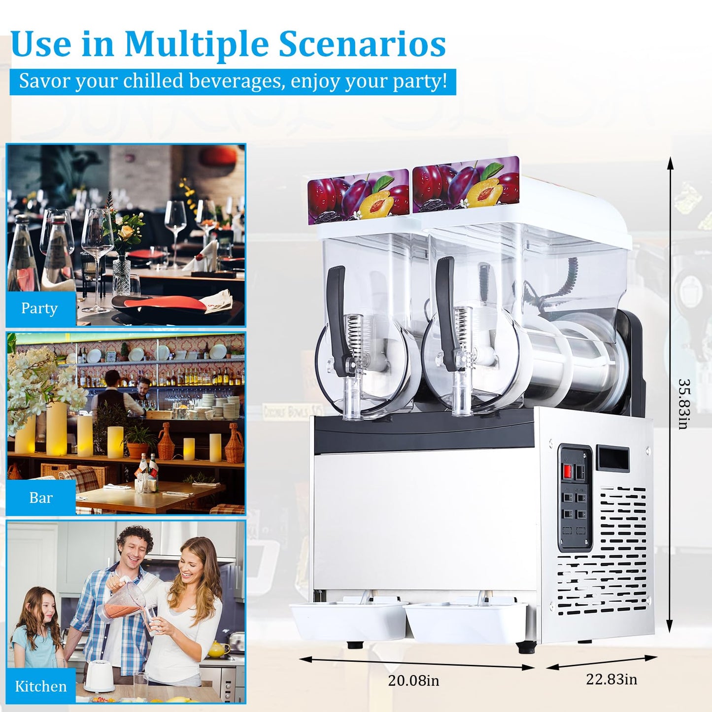 Commercial Slushie Machine - 15L*2 Dual Tank & Triple-Tank Available, Stainless Steel, Self-Cleaning & High-Speed Mixing, Perfect for Frozen Drinks, Margaritas, Coffee, Cocktails, Home, Bars,Black
