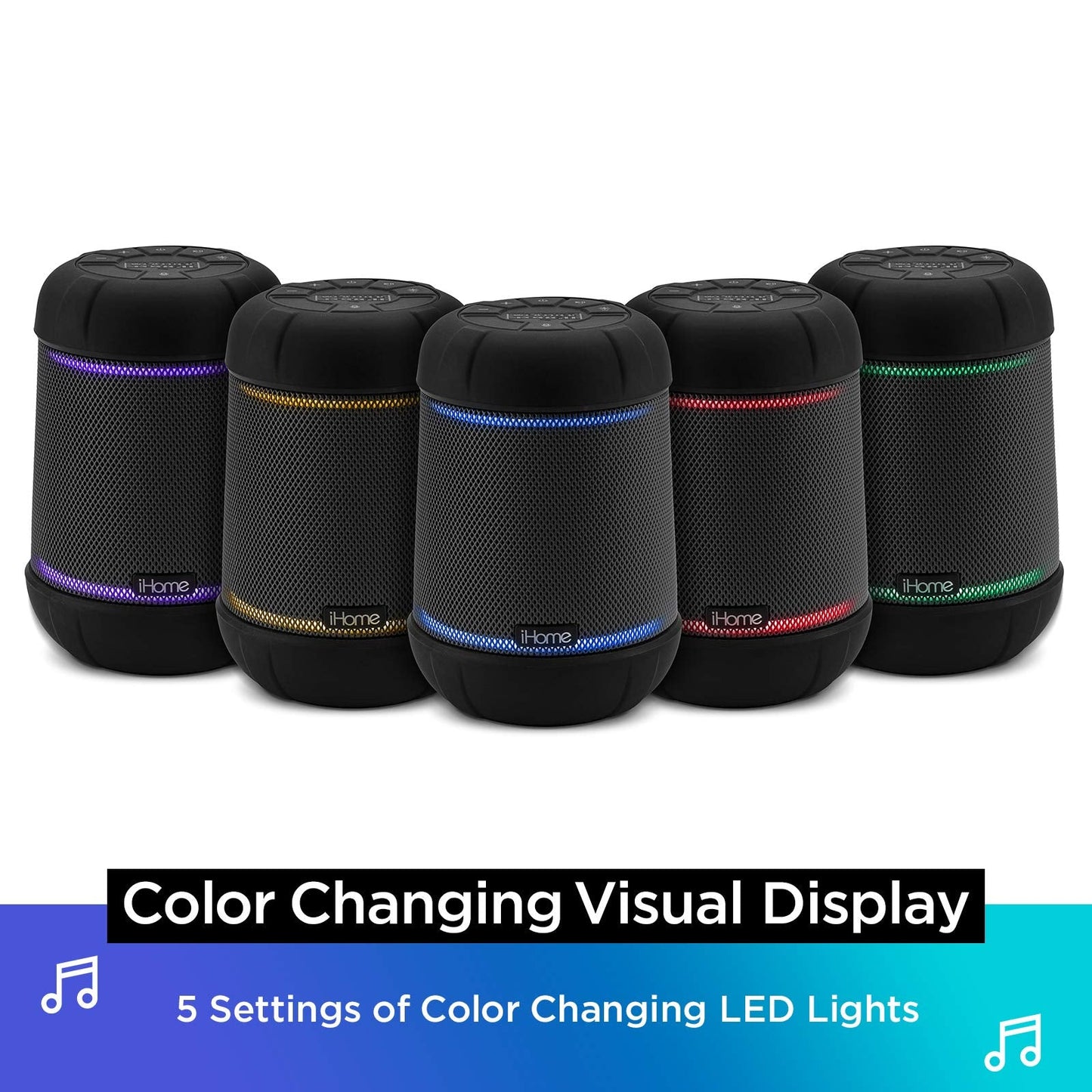 Ihome Ibt158 Smart Bluetooth Speaker - With Color Changing Led Lights - Perfect Portable Audio Device For Parties, Outdoors, And