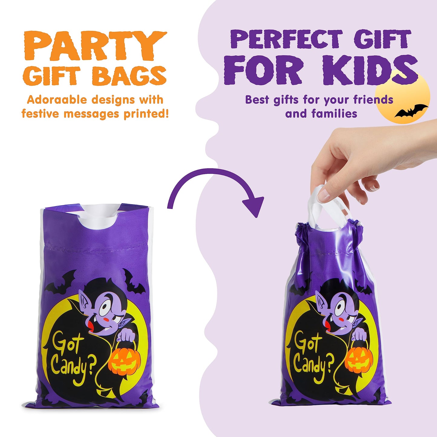 JOYIN 60 PCS Halloween Drawstring Treat Bags, Goodie Candy Trick or Treat Bags Bulk, 6 Design Goody Bag for Trick or Treating, Small Plastic Snack Gifts Bag for Kids Halloween Party Favors Supplies