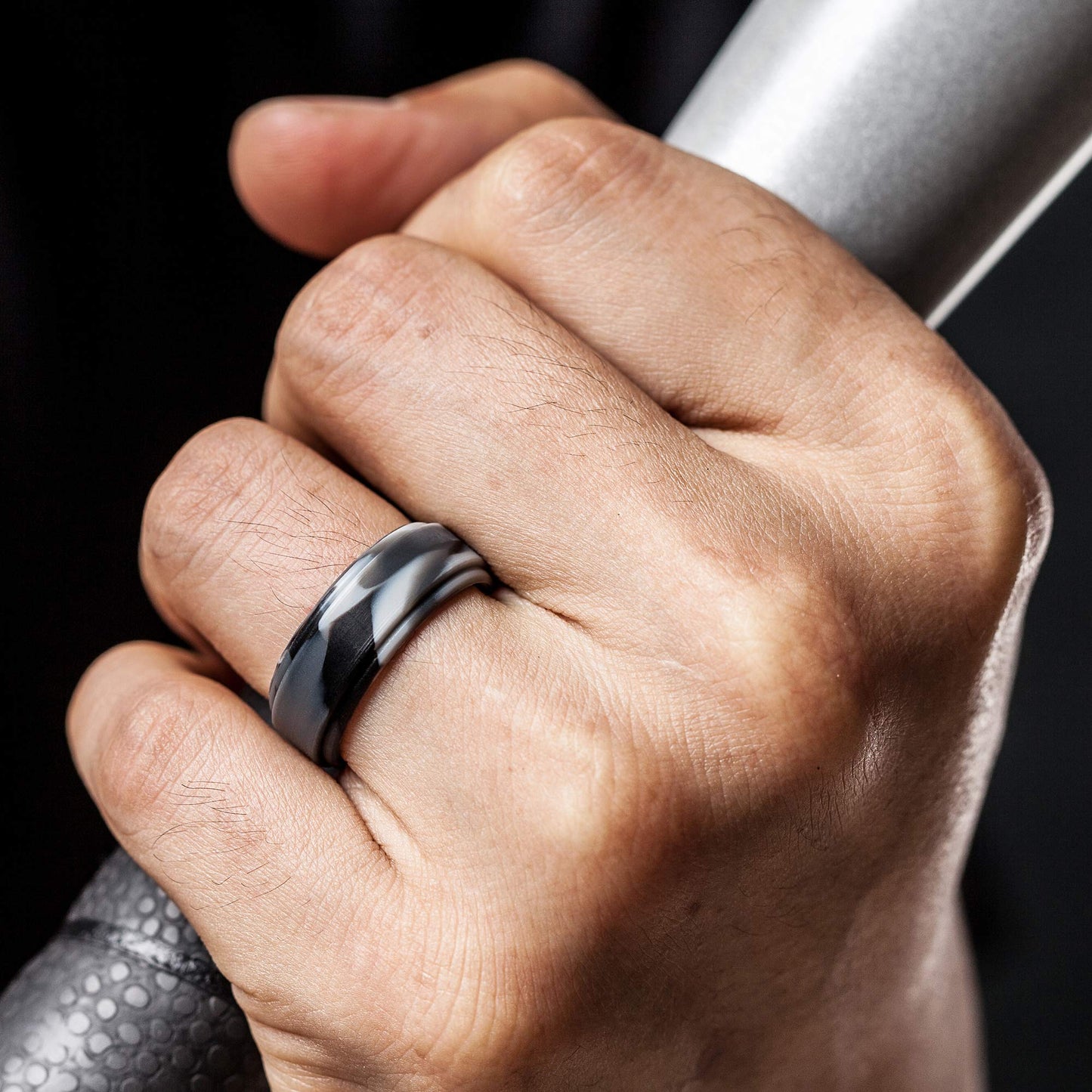 ThunderFit Silicone Wedding Ring for Men - 1 Ring (Grey Camo, 9.5-10 (19.8mm))
