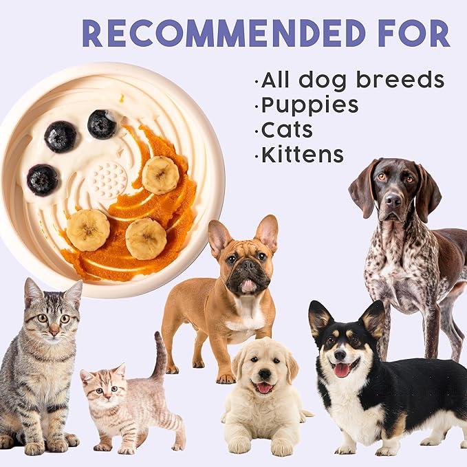 Awoo Lick Dish Silicone Dog & Cat Lick Mat & Slow Feeder with Suction Cups, Non-Slip, Dishwasher Safe, Extend Mealtime, Reduce Anxiety (Cream)